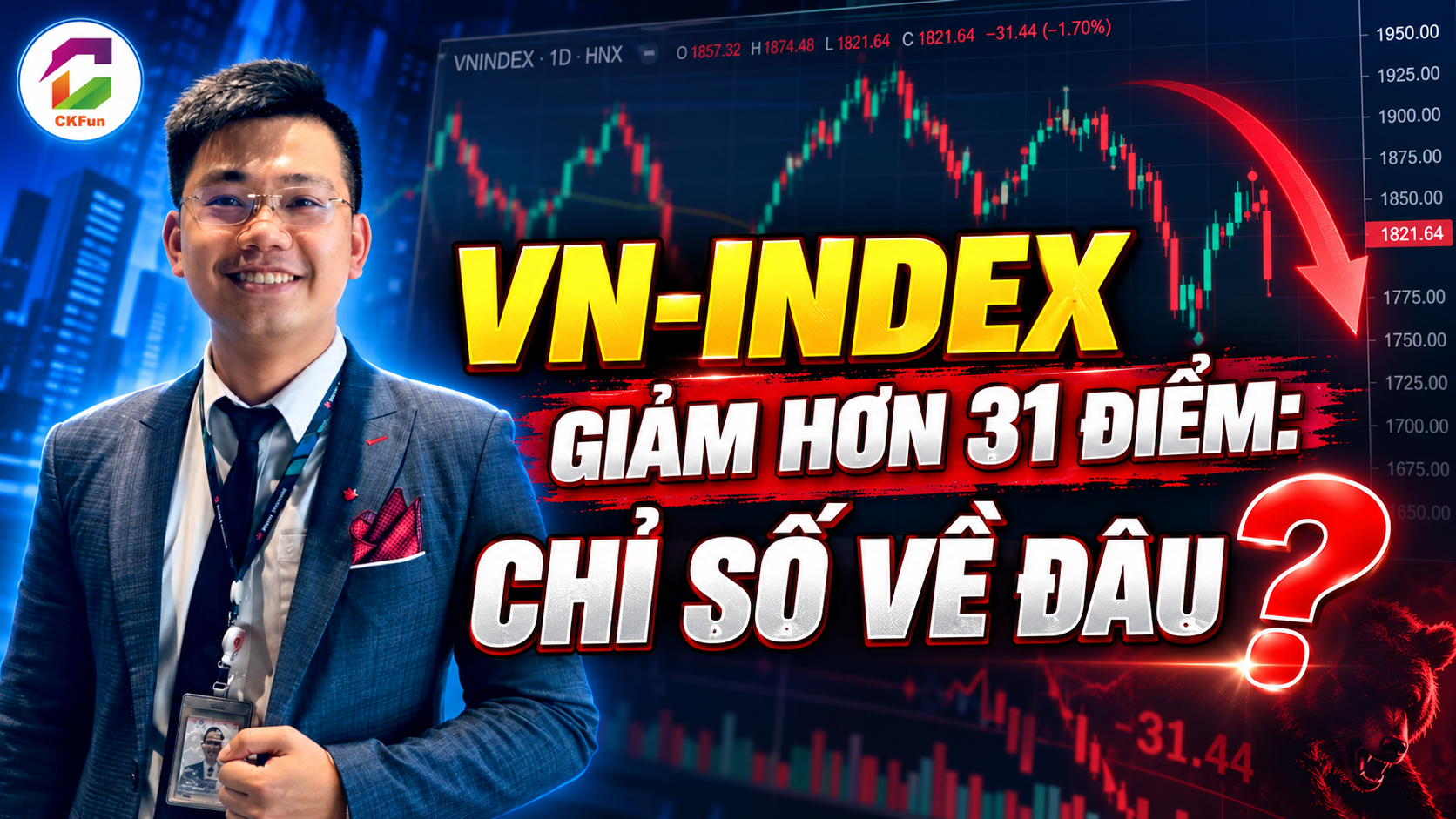 NHẬN ĐỊNH THỊ TRƯỜNG CHỨNG KHOÁN HÔM NAY:VN-INDEX GIẢM HƠN 31 ĐIỂM: CHỈ SỐ VỀ ĐÂU, DANH MỤC ĐÃ YẾU TỪ TRƯỚC